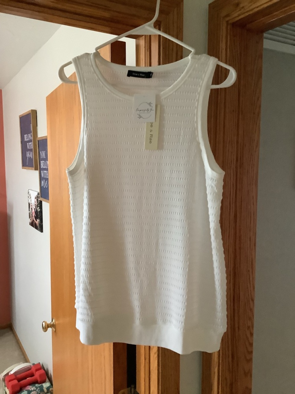 Doe & Rae White Textured Sleeveless Tank
